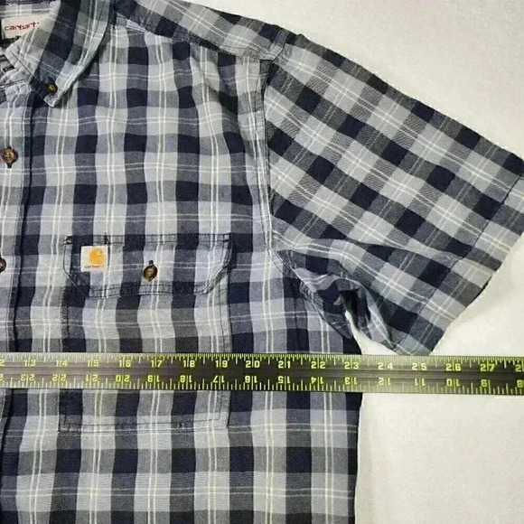 Carhartt Men's Loose Fit Midweight Shirt Large Short Sleeve Blue Plaid Button Up - Picture 8 of 15